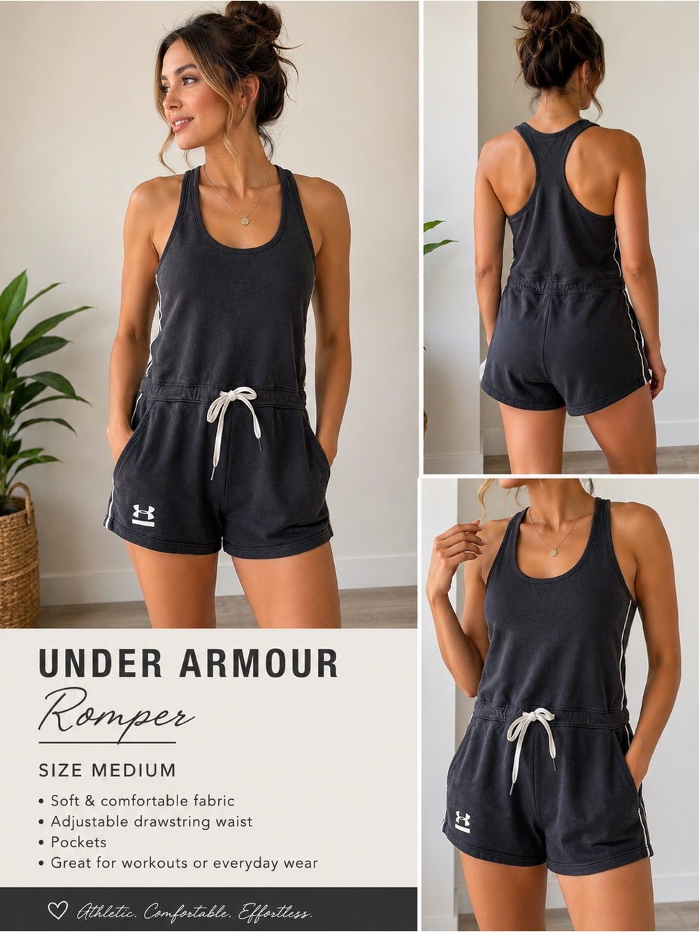 Under Armour Charcoal Black Racerback Athletic Romper